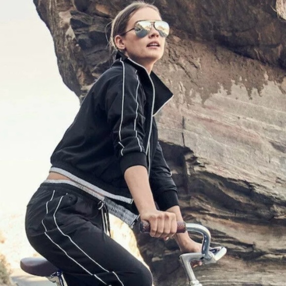 Athletic Black Bomber Track Jacket with White Trim, Full Zip, Lined, Size XS - Picture 3 of 15